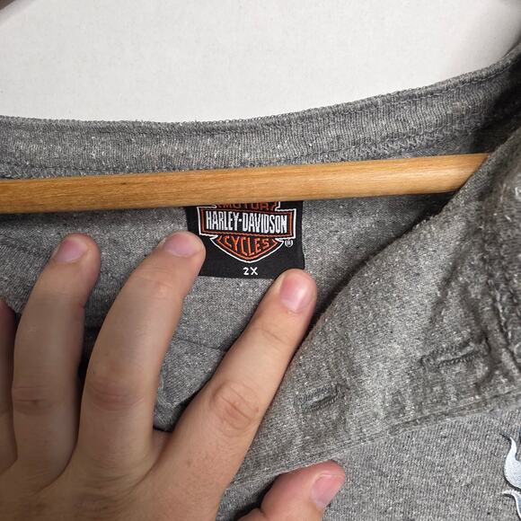 Harley Davidson Grey Left Chest Emblem 1/4 Button Short Sleeve, Mens, 2XL - Picture 5 of 7